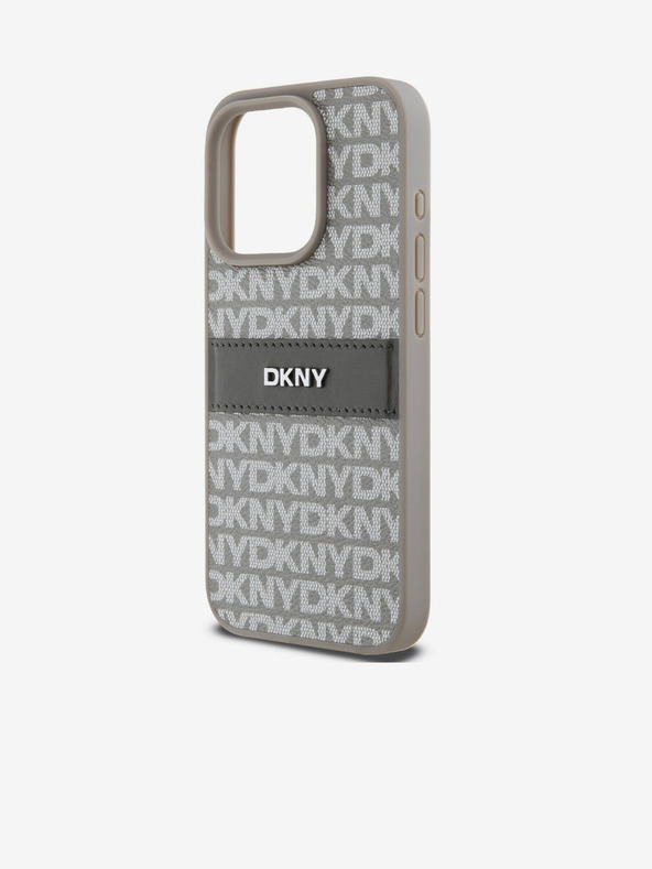 DKNY PU bőr ismétlődő mintás, tónusos csíkos hátlap iPhone 15 Pro Max bézs DKNY DKNY