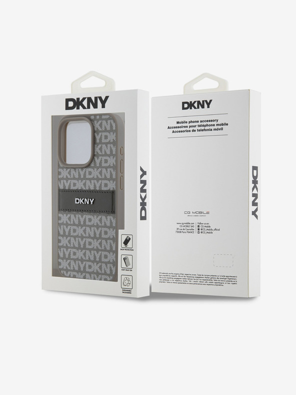 DKNY PU bőr ismétlődő mintás, tónusos csíkos hátlap iPhone 15 Pro Max bézs DKNY DKNY