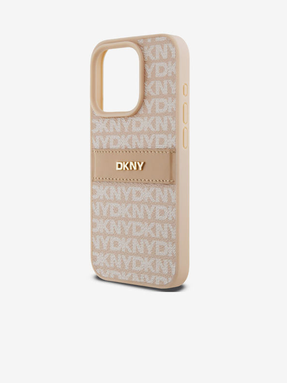 DKNY PU bőr ismétlődő mintás, tónusos csíkos hátlap iPhone 15 Pro Max rózsaszín DKNY