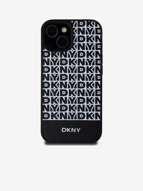 DKNY PU bőr Ismétlődő mintás alsó csíkos MagSafe hátlap iPhone 15 fekete DKNY