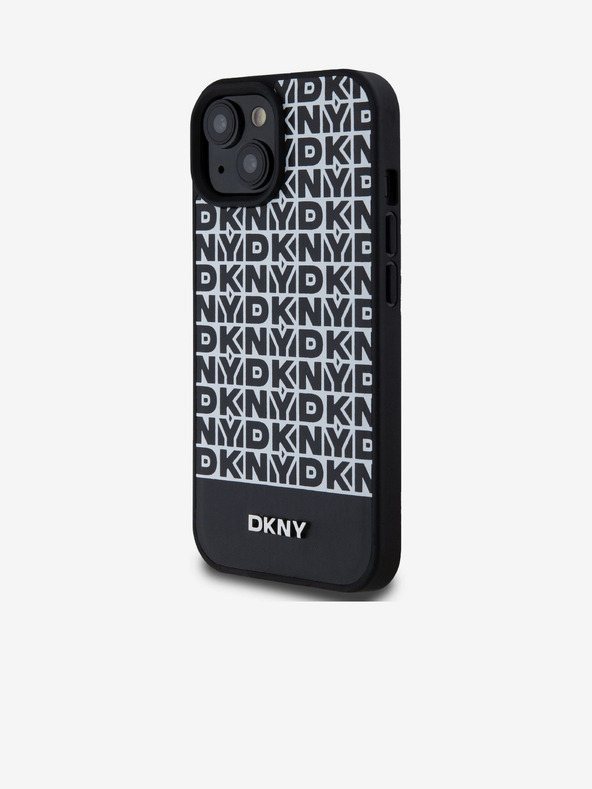 DKNY PU bőr Ismétlődő mintás alsó csíkos MagSafe hátlap iPhone 15 fekete DKNY