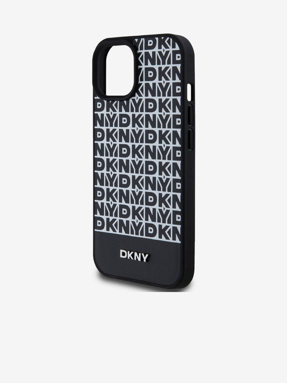 DKNY PU bőr Ismétlődő mintás alsó csíkos MagSafe hátlap iPhone 15 fekete DKNY