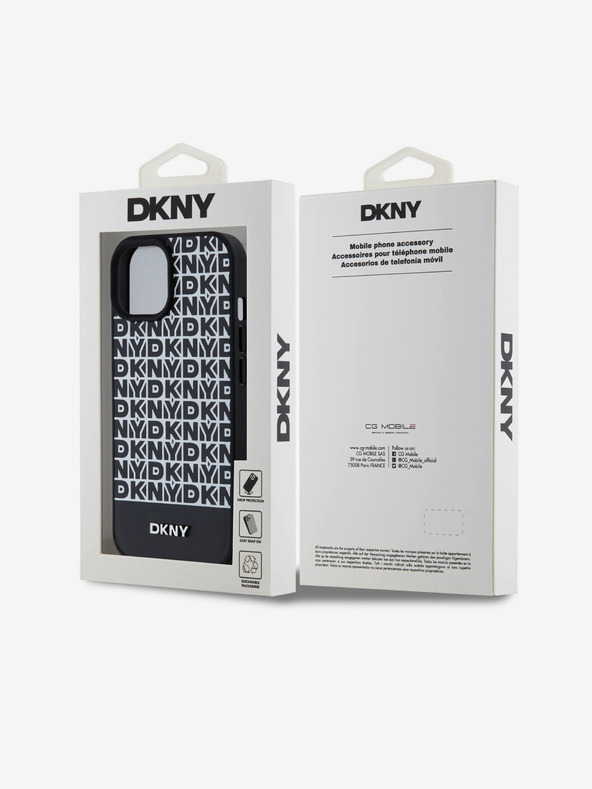 DKNY PU bőr Ismétlődő mintás alsó csíkos MagSafe hátlap iPhone 15 fekete DKNY
