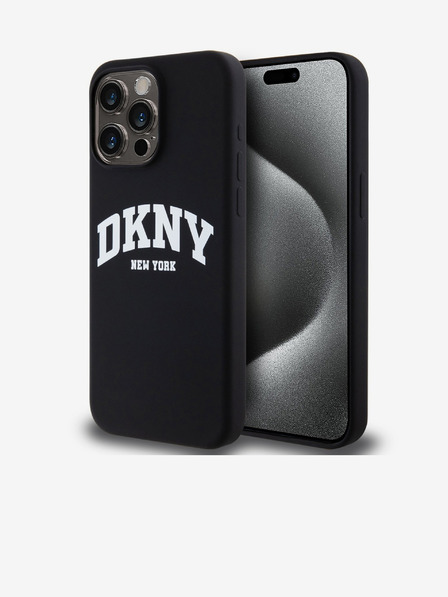 DKNY Folyékony szilikon íves logós MagSafe hátlap iPhone 12/12 Pro-hoz Fekete DKNY