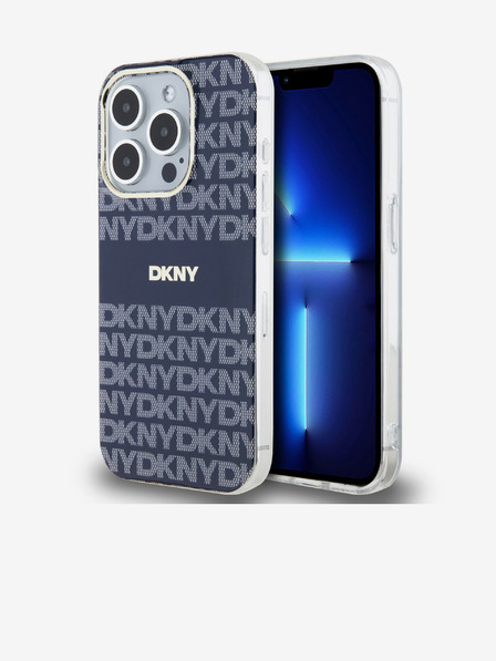 DKNY PC/TPU ismétlődő mintás, tónusos csíkos Magsafe hátlap iPhone 15 Pro készülékhez Kék DKNY
