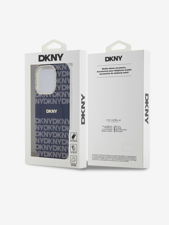 DKNY PC/TPU ismétlődő mintás, tónusos csíkos Magsafe hátlap iPhone 15 Pro készülékhez Kék DKNY