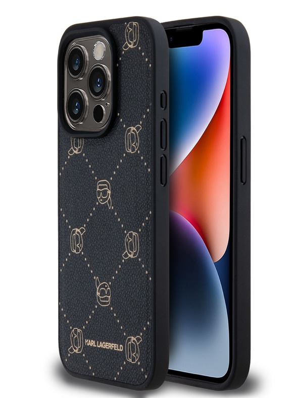 Karl Lagerfeld PU Karl Heads Pattern Magsafe hátlapi borító iPhone 15 Pro Max fekete Karl Lagerfeld fekete Karl Lagerfeld