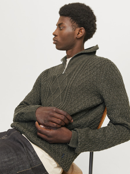 Jack & Jones Khaki Férfi Jack & Jones Blunorth Zip pulóver cipzárral