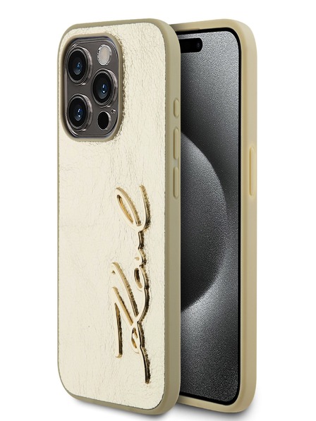 Karl Lagerfeld Gyűrött PU aláírás logós hátlap iPhone 15 Pro Max-hoz Gold Karl Lagerfeld Karl Lagerfeld
