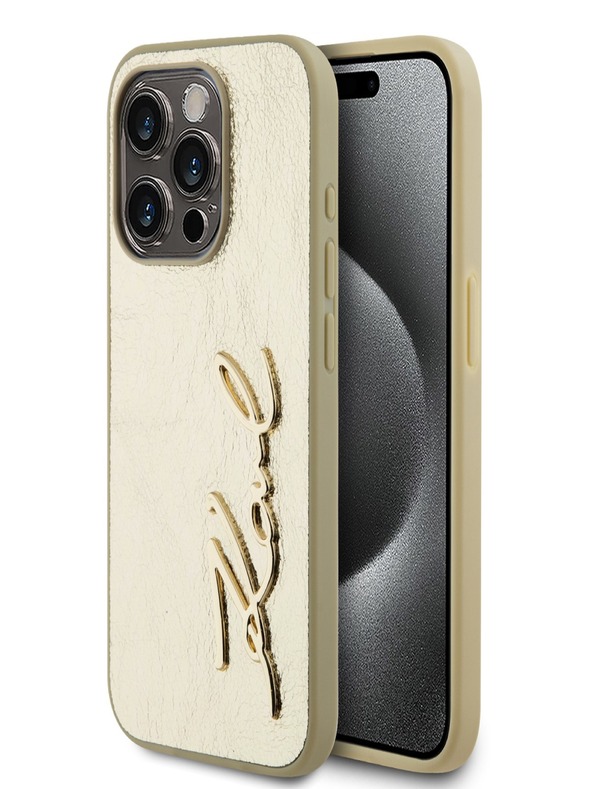 Karl Lagerfeld Gyűrött PU aláírás logós hátlap iPhone 15 Pro Max-hoz Gold Karl Lagerfeld Karl Lagerfeld