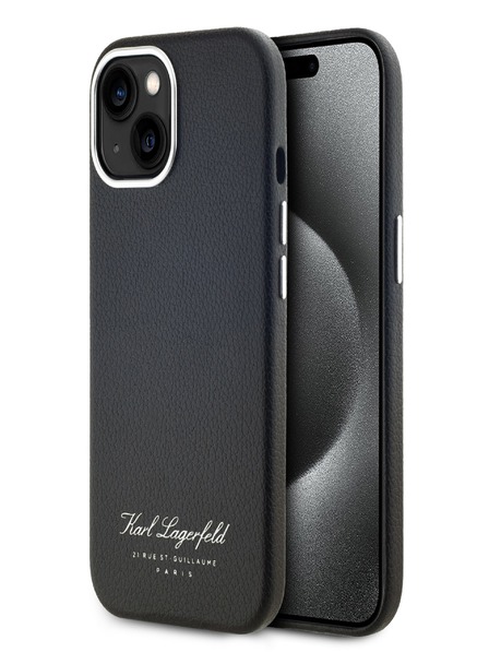 Karl Lagerfeld Szemcsés PU Hotel RSG hátlap az iPhone 15 készülékhez Fekete Karl Lagerfeld Karl Lagerfeld
