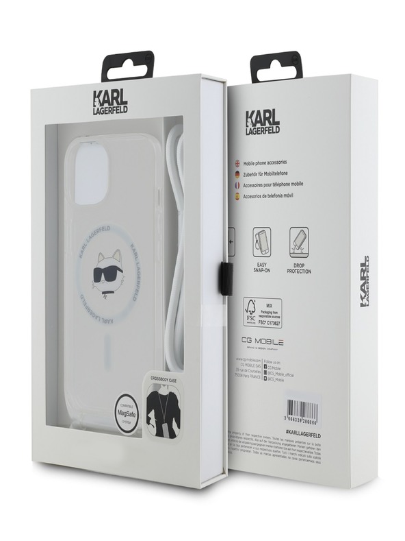 Karl Lagerfeld Karl Lagerfeld IML Crossbody Choupette Head Magsafe hátlap iPhone 15 készülékhez Átlátszó