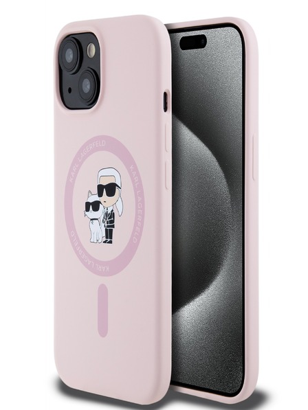 Karl Lagerfeld Folyékony szilikon Karl és Choupette Magsafe hátlap iPhone 15 készülékhez Rózsaszín Karl Lagerfeld Karl Lagerfeld