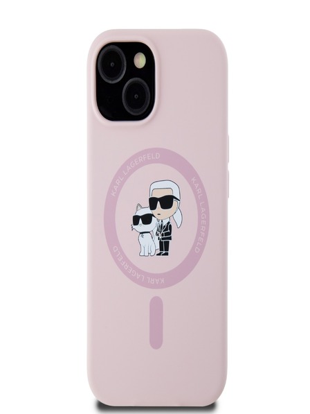 Karl Lagerfeld Folyékony szilikon Karl és Choupette Magsafe hátlap iPhone 15 készülékhez Rózsaszín Karl Lagerfeld Karl Lagerfeld