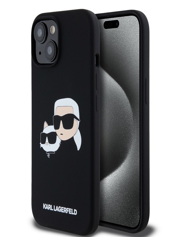 Karl Lagerfeld Folyékony szilikon Double Heads Magsafe hátlap iPhone 15 Pro Max fekete Karl Lagerfeld