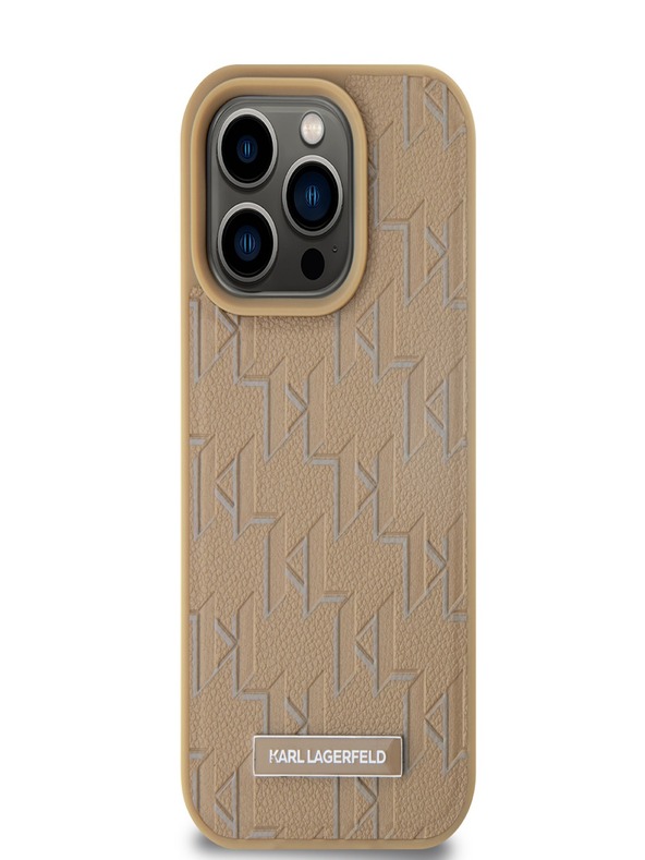 Karl Lagerfeld PU bőr monogramos fém logós MagSafe hátlap iPhone 14 Pro Max bézs Karl Lagerfeld bézs színű iPhone 14 Pro Max készülékhez Karl Lagerfeld