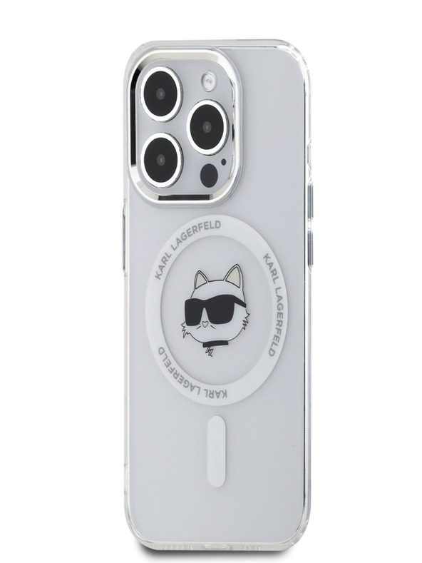 Karl Lagerfeld Karl Lagerfeld IML Choupette Head fémkeretes MagSafe hátlapi borító az iPhone 15 Pro Max készülékhez Átlátszó