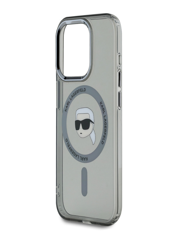 Karl Lagerfeld Karl Lagerfeld IML Karl Head Karl Head fémkeretes MagSafe hátlap iPhone 15 Pro Max készülékhez Fekete