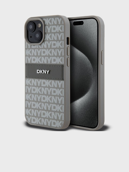 DKNY PU bőr ismétlődő mintás tonális csíkos hátlap iPhone 15 bézs színű DKNY iPhone 15-hez