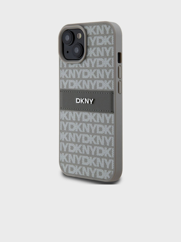 DKNY PU bőr ismétlődő mintás tonális csíkos hátlap iPhone 15 bézs színű DKNY iPhone 15-hez
