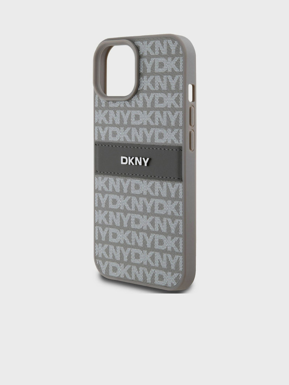 DKNY PU bőr ismétlődő mintás tonális csíkos hátlap iPhone 15 bézs színű DKNY iPhone 15-hez