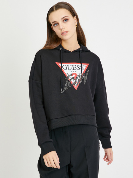 Guess Fekete női túlméretezett kapucnis pulóver Guess