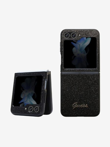 Guess Guess PC/TPU csillámpelyhek fém logós hátlap Samsung Galaxy Z Flip 5 fekete