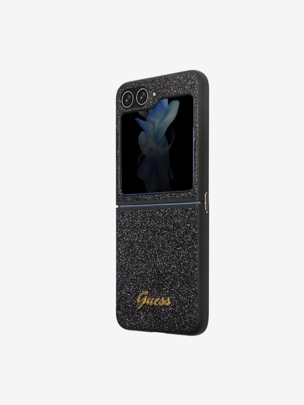 Guess Guess PC/TPU csillámpelyhek fém logós hátlap Samsung Galaxy Z Flip 5 fekete
