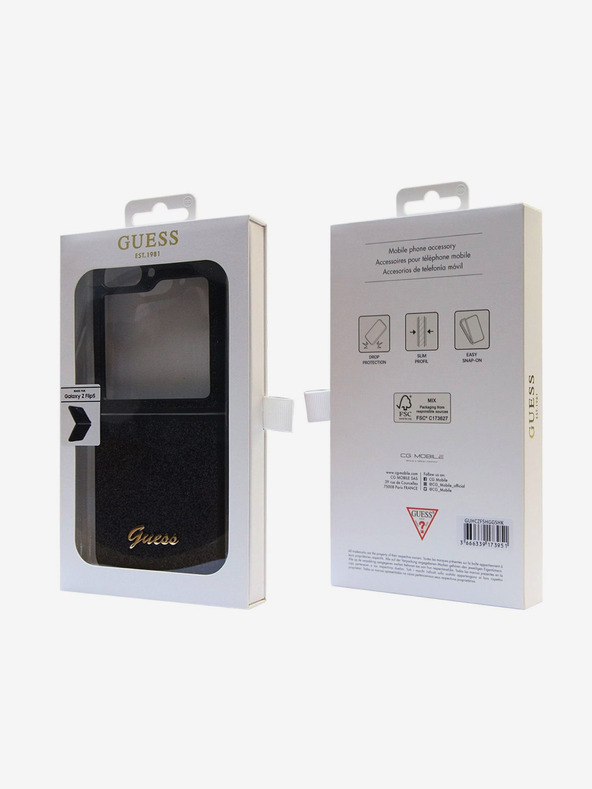 Guess Guess PC/TPU csillámpelyhek fém logós hátlap Samsung Galaxy Z Flip 5 fekete