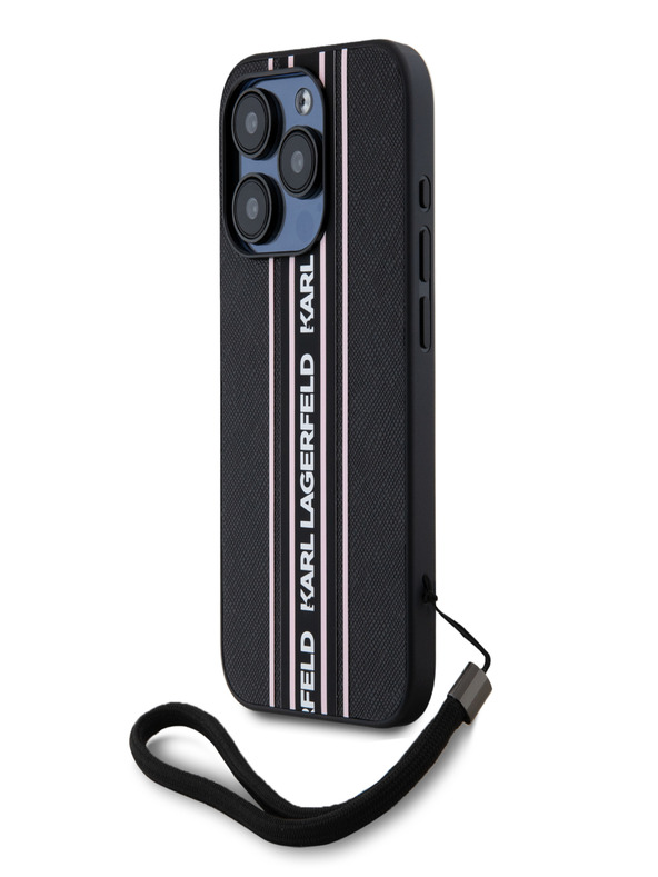 Karl Lagerfeld PU Saffiano Athleisure csíkos és pántos hátlapi borító az iPhone 15 Pro Max rózsaszín Karl Lagerfeld modellhez