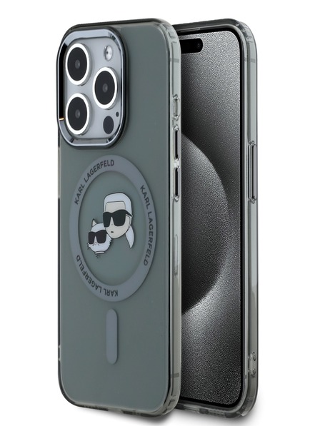 Karl Lagerfeld Karl Lagerfeld IML IML K&CH Heads fémkeretes MagSafe hátlapi borító iPhone 15 Pro készülékhez Fekete