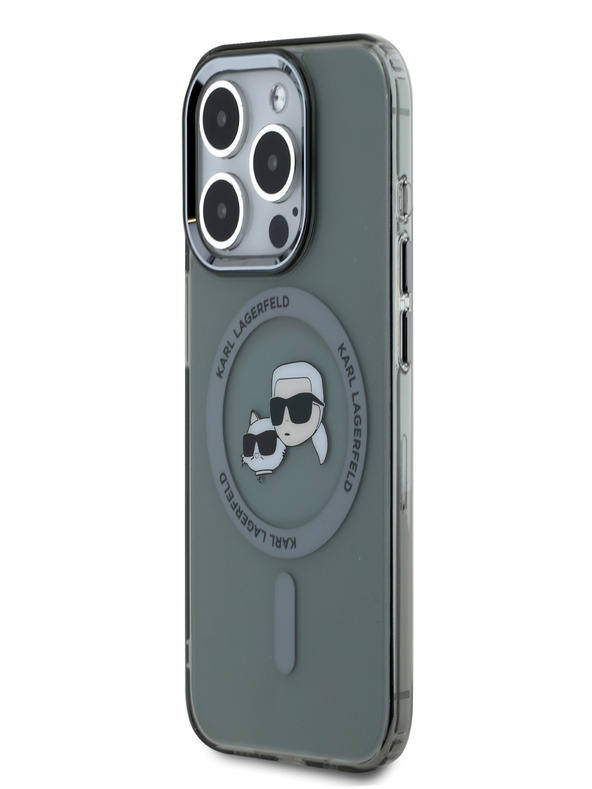 Karl Lagerfeld Karl Lagerfeld IML IML K&CH Heads fémkeretes MagSafe hátlapi borító iPhone 15 Pro készülékhez Fekete