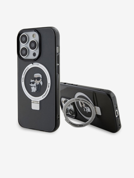 Karl Lagerfeld Ringstand Karl és Choupette MagSafe hátlap iPhone 15 Pro fekete Karl Lagerfeld fekete Karl Lagerfeld