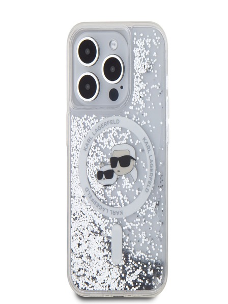 Karl Lagerfeld Karl Lagerfeld Liquid Glitter Karl and Choupette Heads MagSafe hátlapi borító iPhone 15 Pro Max-hoz Átlátszó