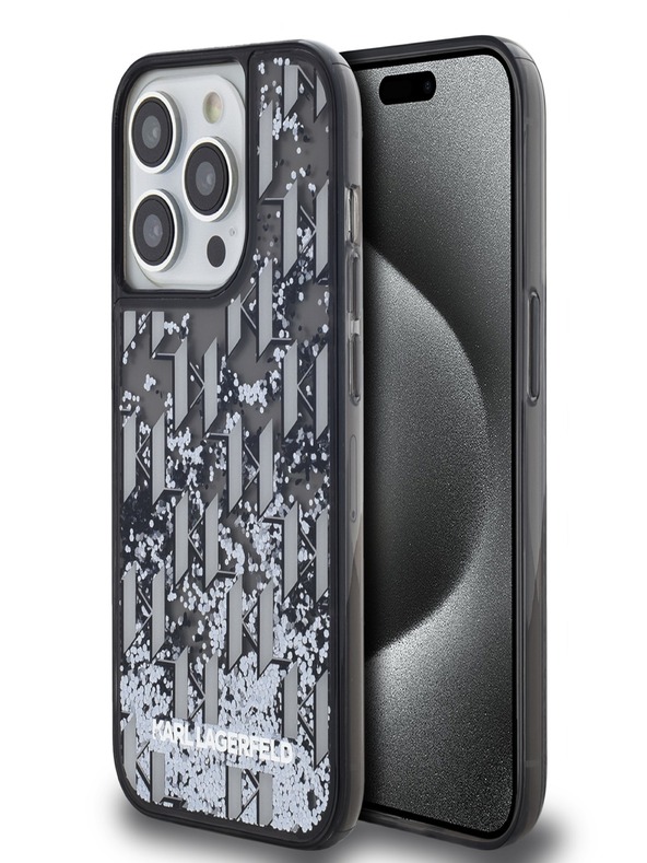 Karl Lagerfeld Folyékony csillogó monogramos gradiens hátlap iPhone 14 Pro Max fekete Karl Lagerfeld