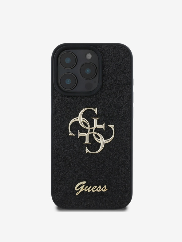 Guess Guess PU fix csillogó 4G fém logós hátlap iPhone 16 Pro Max fekete iPhone 16 Pro Maxhoz