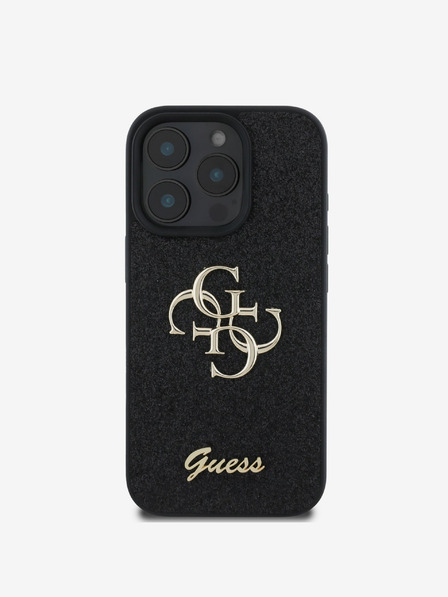 Guess Guess PU fix csillogó 4G fém logós hátlap iPhone 16 Pro Max fekete iPhone 16 Pro Maxhoz
