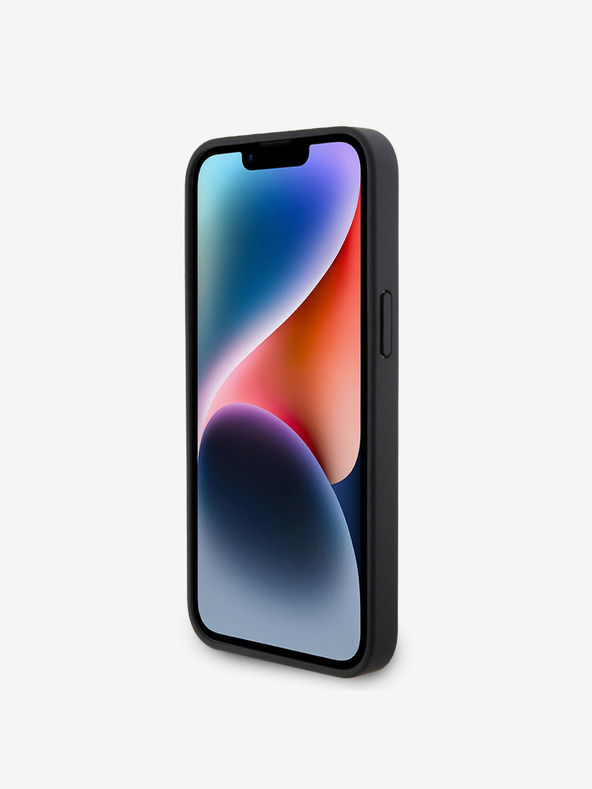 Guess PU 4G Strass Triangle Metal Logo Zadní Kryt pro iPhone 15 Pro Max Black Telefontok