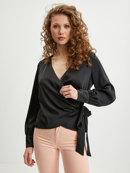 Guess Fekete női szatén blúz Guess Lovisa női wrap blúz