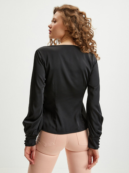 Guess Fekete női szatén blúz Guess Lovisa női wrap blúz