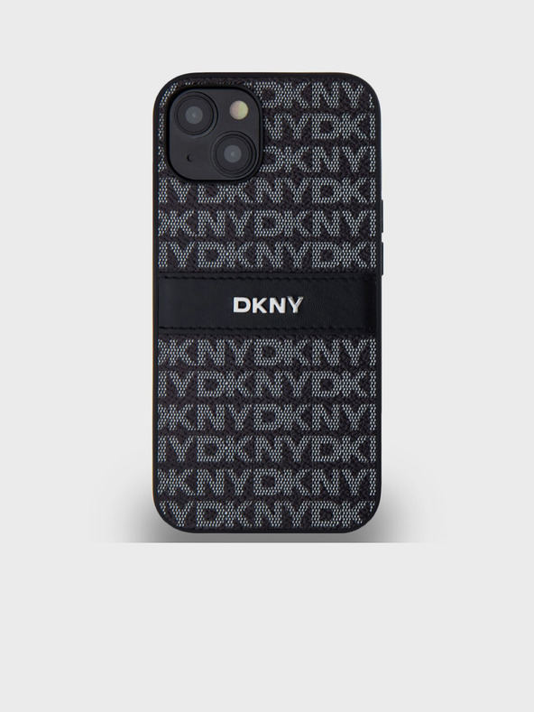 DKNY PU bőr ismétlődő mintás, tónusos csíkos hátlap iPhone 14-hez Fekete DKNY