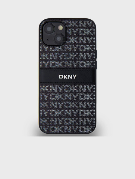 DKNY PU bőr ismétlődő mintás, tónusos csíkos hátlap iPhone 14-hez Fekete DKNY