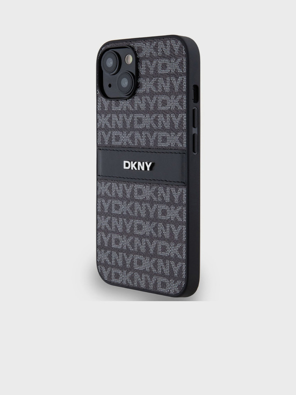 DKNY PU bőr ismétlődő mintás, tónusos csíkos hátlap iPhone 14-hez Fekete DKNY