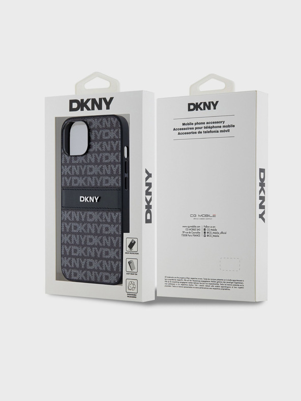 DKNY PU bőr ismétlődő mintás, tónusos csíkos hátlap iPhone 14-hez Fekete DKNY