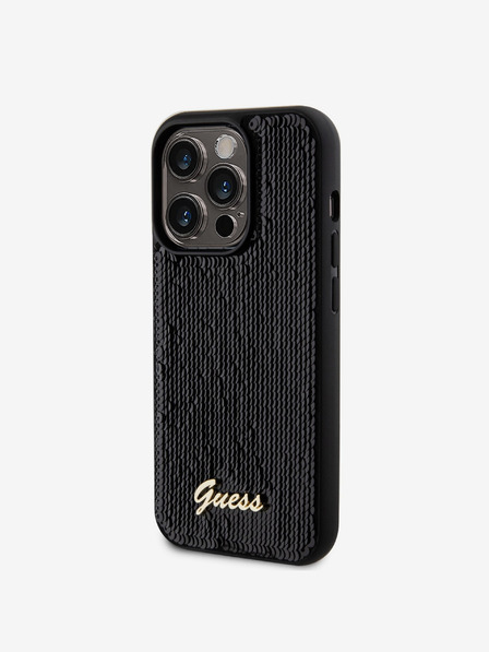 Guess Guess Sequin Script Logo hátlapi borító iPhone 14 Pro készülékhez Fekete