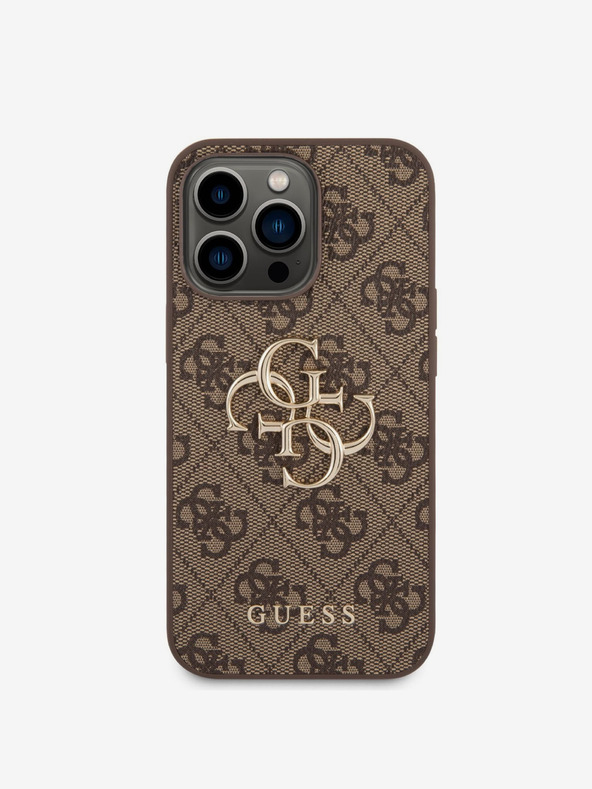 Guess PU 4G Metal Logo Zadní Kryt pro iPhone 14 Pro Max Brown Telefontok