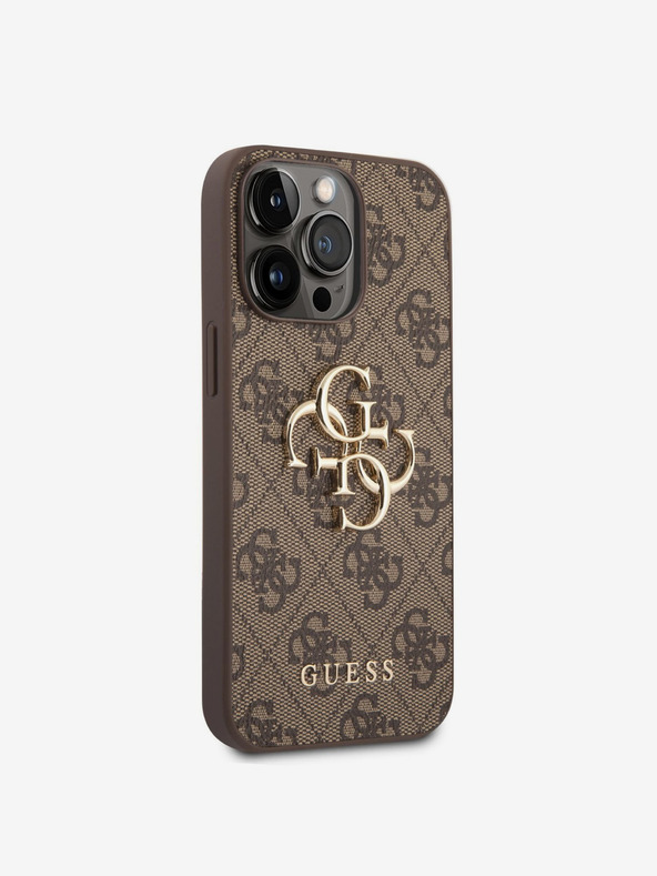 Guess PU 4G Metal Logo Zadní Kryt pro iPhone 14 Pro Max Brown Telefontok
