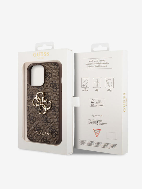 Guess PU 4G Metal Logo Zadní Kryt pro iPhone 14 Pro Max Brown Telefontok