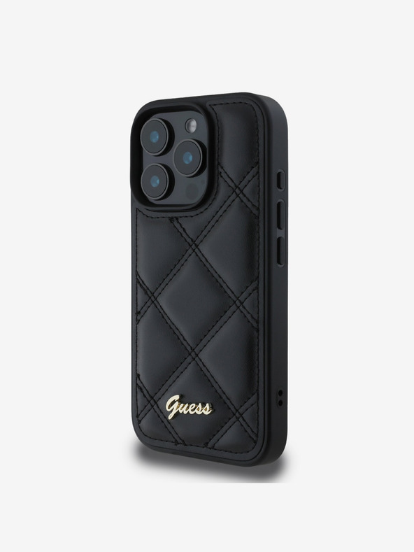 Guess Guess PU-bőr steppelt hátlapi borítás iPhone 16 Pro készülékhez Fekete