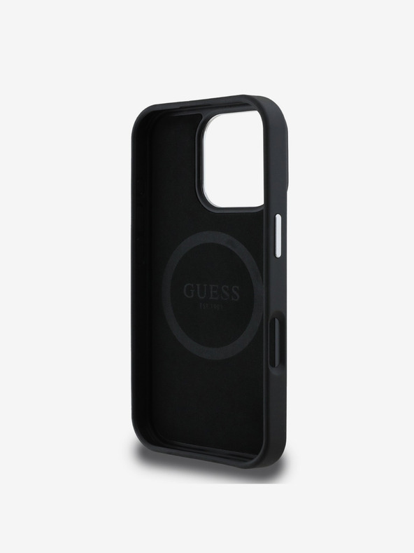 Guess Guess PU szemcsés, háromszög alakú logós hátlap iPhone 16 Pro Max fekete modellhez